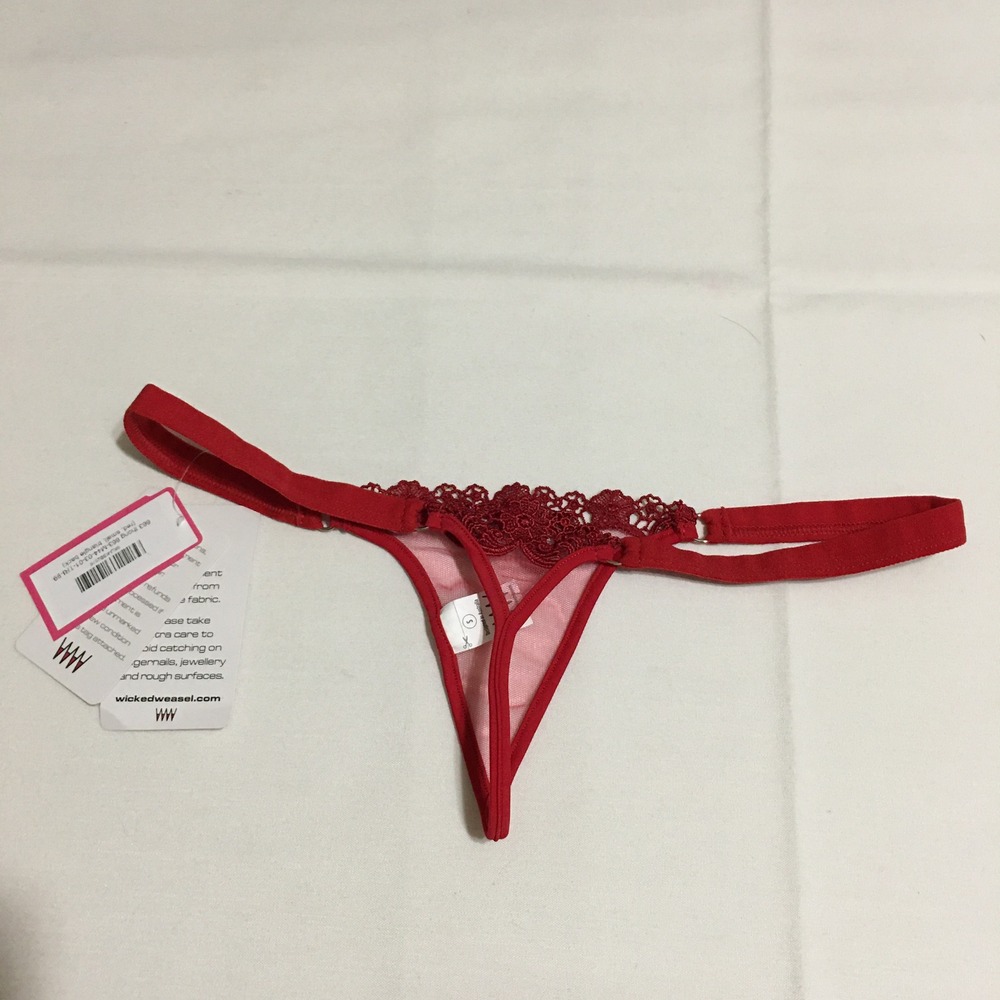 Wicked Weasel Thong 663 Womens Small Red Lace Trim Triangle Back NWT